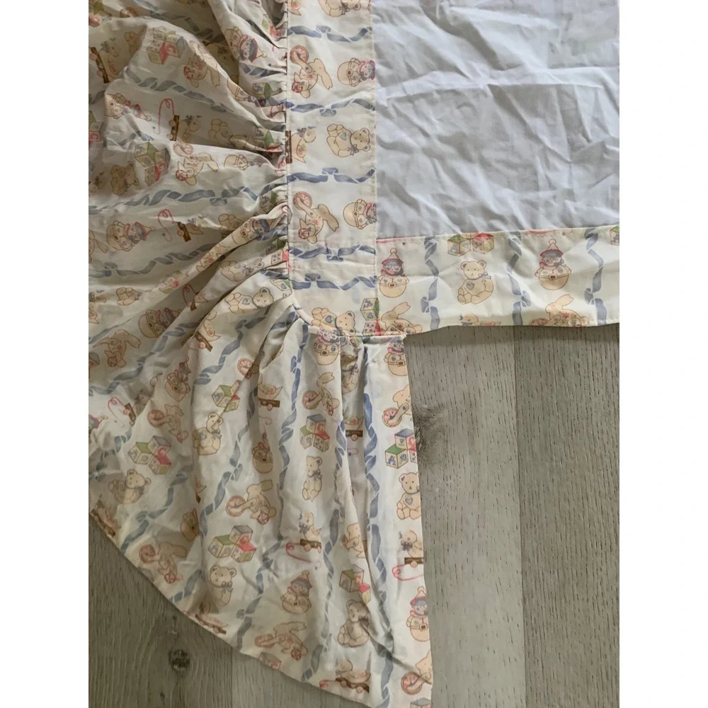 Vintage Teddy Bear Toy Box Quilted Baby Blanket and Ruffled Bed Skirt Set crib